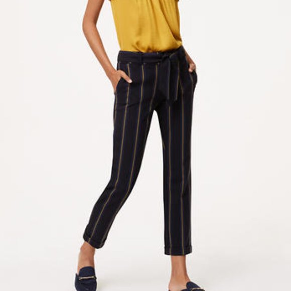 LOFT Pants - LOFT Blue Yellow Stripe Tie Waist Pants Size 2P
